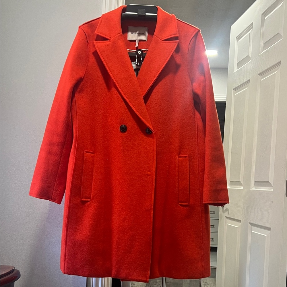 BCBGeneration Vibrant Red Double-Breasted Pea Coat - image 1